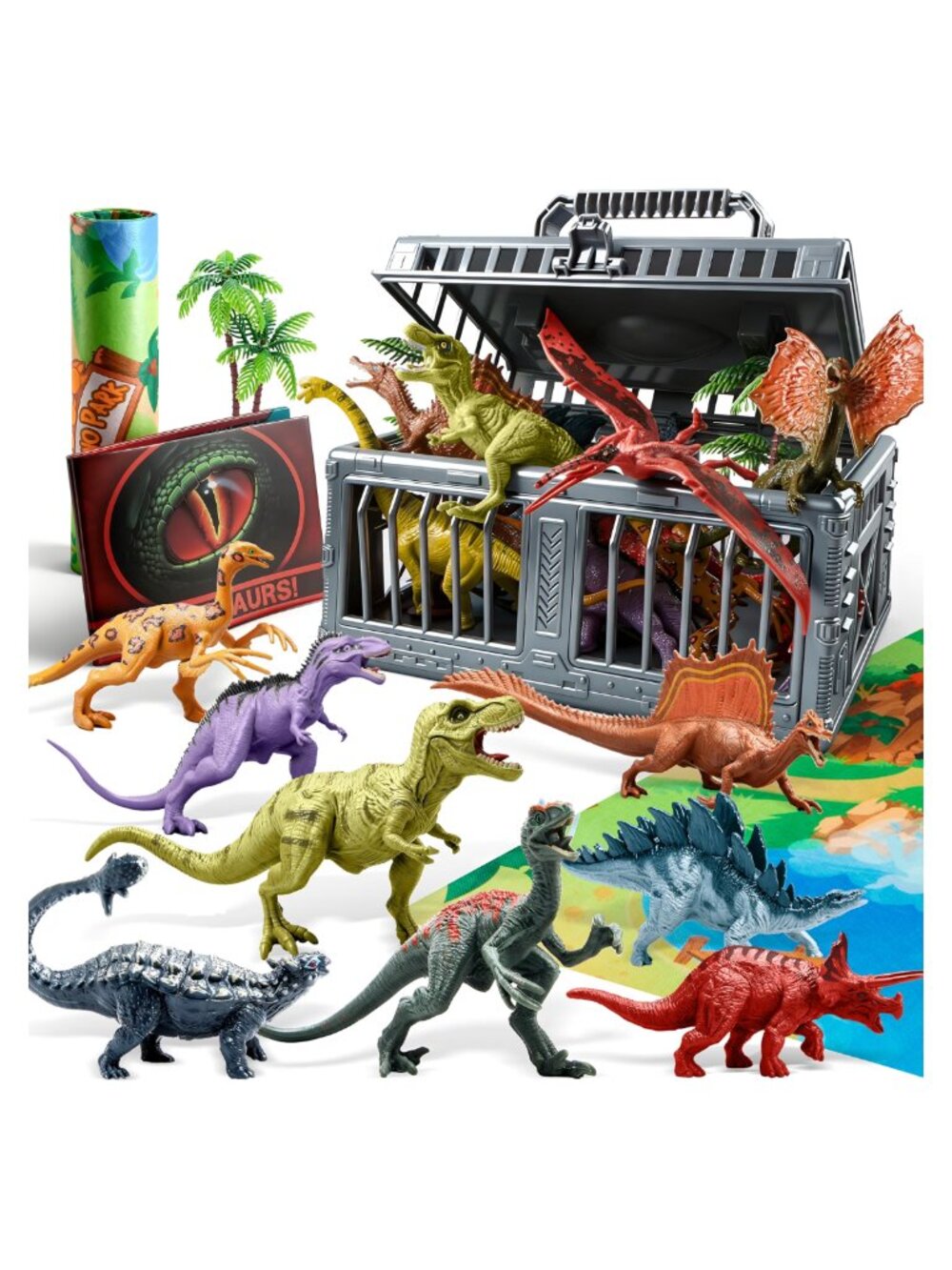 Dinosaur Figures Set 17 PCS Play Mat Storage Cage Realistic Educational Toy